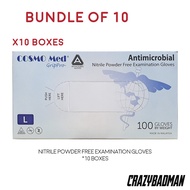 [Bundle of 10] COSMO MED Nitrile Powder-free Antimicrobial Examination Gloves (Blue), Box/100s