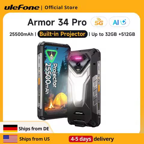 【Ships from US】Ulefone Armor 34 Pro 5G AI Rugged Phone 25500mAh Up to 32GB+512GB Built-in Projector 