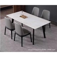 DD Leisure Coffee Shop Marble Dining Table and Chair Set Long Table round Table Marble Combination Dining Table+Dining C