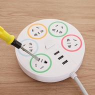 A-T🌐Creative MultifunctionalusbSocket round Desktop Socket Power Strip Power Strip Power Strip Extension Cable Board Pat