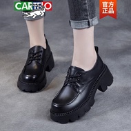 A-6💚Cartelo Crocodile（CARTELO）Women's Leather Chunky Heel Shoes2024Autumn Retro Casual Loafers Thick-Soled British Style