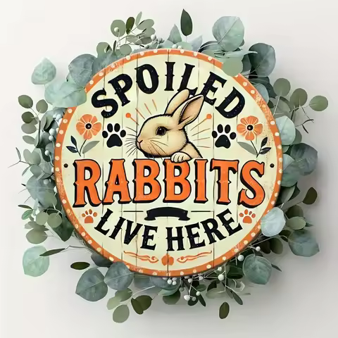 1pc Retro Bunny Metal Wall Decor - "Spoiled Rabbits Live Here" - Vintage Rabbit Sign with Orange Bac