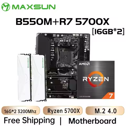 MAXSUN B550M with Ryzen 7 5700X CPU Memory DDR4 32GB (16GB*2) 3200MHz Motherboard Kit Desktop Comput