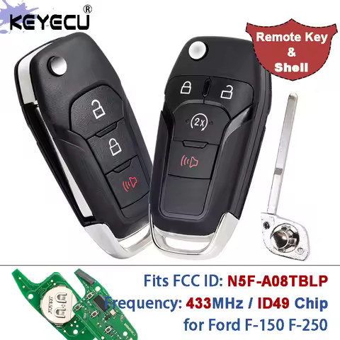 KEYECU FCC ID: N5F-A08TBLP P/N:164-R8334 433MHz ID49 Chip Flip Keyless Remote Key Fob for Ford F-150