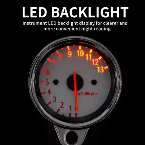 Motorcycle Electronic Tachometer 13000RPM Pointer RPM Gauge LED Backlight 5 Wires Retro Modified Tac
