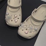New Mary Jane Hole Shoes Shoes Flower Beaded Pearl Bow Ballet Style DIY Shoe Buckle Suitable for cro