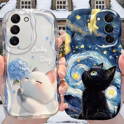 Starry Sky Cat Case for Samsung Galaxy S25 S24 S23 S22 S21 Ultra Plus S20 FE A73 A72 A71 A56 A55 A54