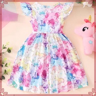 2023 New Dress for Girl Kids Children Clothing Dinosaur Butterfly Printed Color Splicing O-Neck Prin