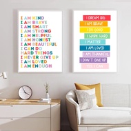Kids Positive Affirmation Prints Mindfulness Poster Self Confidence Quotes Canvas Painting Wall Art 