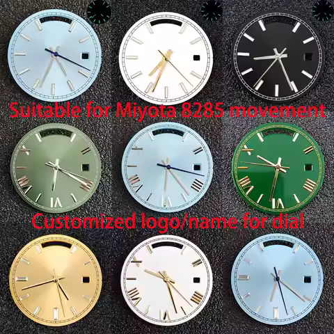 Fit for Miyota 8285 movement dial and hands 31mm up and down dual calendar dial blue green luminous 