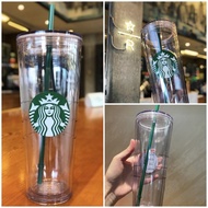 ⚡100%Authentic⚡ 710ml Reusable Transparent Starbucks Tumbler   Plastic Tumbler New double layer water cup PP plastic straw design comfortable brilliantant