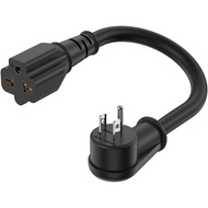 12AWG Right-Angle Plug Adapter 90-Degree 15Amp to 20Amp 1FT, 15 Amp Household Plug to 20 Amp T Blade