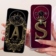 For Redmi A3 Case Cover Transparent Luxury Crown A-Z Letters 2D Flat Pattern Soft Phone Case 23129RN