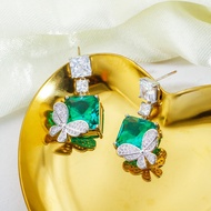 SEQUITO Elegant Square Cut White Cubic Zircon With Light Blue Crystal Drop 925 Silver Women Butterfl