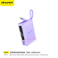 Awei P87K 10000mAh Powerbank 30W Fast Charging Power Bank Built-In Cable Pawer Bank Portable Bank Ku