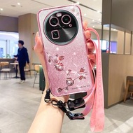 漸變永生花掛繩款適用於OPPOFIND X6長短掛繩手機殼FIND X6PRO時尚百搭掛繩保護殼輕奢大氣保護套-粉色 OPPO Find X6