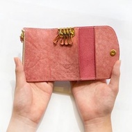 珊瑚粉紅鑰匙包帶拉鍊口袋（意大利皮革MAYA） 免費禮品包裝服務