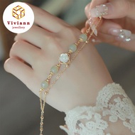 Viviann Original Design Hetian Jade Bracelet Retro Luxury Crystal Bracelet Natural Green Jade Bracelet Beads Jewelry Bracelet for Women Gems Accessories Gifts Bangle Charm Bracelets for Women