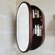Oval Bathroom Mirror Cabinet Storage with Light Wall Hanging Dressing Makeup Toilet Bathroom Mirror Wall-Mounted Full