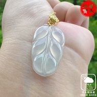 缅甸A货翡翠，正冰种翡翠叶子，18k AU750 gold clasp 金扣头, 寓意金枝玉叶，开枝散叶，大叶有成。
