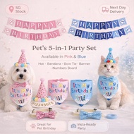 (SG STOCK NDD) Dog Birthday Party Hat Bandana Bow Tie Set Pet Birthday Costume
