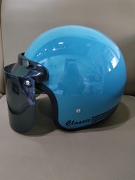 HELM BOGO RETRO CLASSIC KACA DATAR BIRU MUDA
