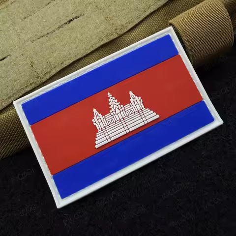 Cambodia PVC Rubber Flag Patches Cambodian National Flags Embroidered Patch Appliques Strip Armband 
