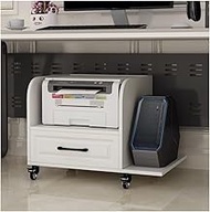 Printer Shelf Movable Under Desk Printer Stand With Cable Management Holes And Storage Drawer Printe