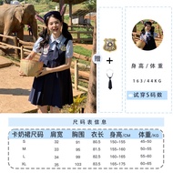 ชุดเจ้าพ่อหมีเจ้าหญิงสัตว์ป่า JK เสื้อเชิ้ตกระโปรงสั้นฤดูร้อน 2024 กระโปรงทรงเอเอวสูง แขนสั้น 3 ชิ้น