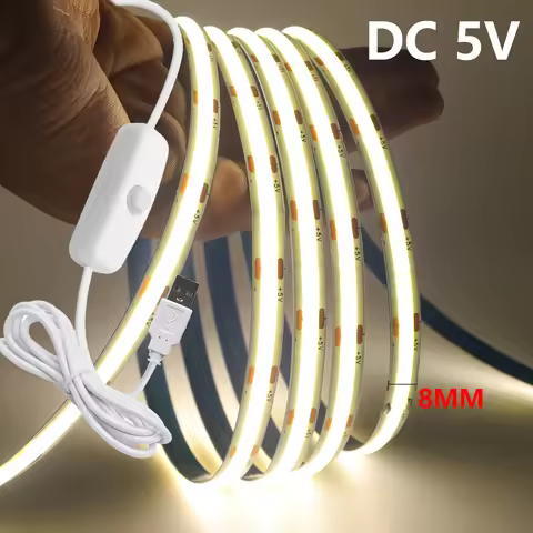 0.5m/1m/2m/3m/5m COB LED Strip with 1.5M ON/OFF Switch 5V USB LED Light Strip 320LEDs/m Flexible Rib