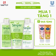 [VC 15% tối đa 100K đơn 229K] Combo Simple Tẩy trang Micellar 200ml + Sữa rửa mặt 150ml + Nước hoa h
