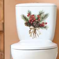 29*29cm Christmas Bouquet Pine Cone Toilet Stickers Bathroom and Home Decoration Wall Stickers