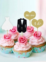12入組婚禮杯子蛋糕裝飾，閃爍婚紗I Do Me Too杯子蛋糕插牌，適用於新娘淋浴派對、婚禮訂婚派對蛋糕裝飾用品