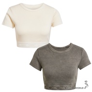 Adidas Short Version Sleeve Top Women's Fitted Cotton Beige/Gray [Sports World] JD0040/JD0041