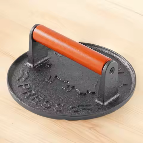 Iron Burger Press Burger Meat Press Wooden Handle Smash Burger Press 7.09 in Anti Scald for Home Kit