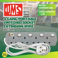 UMS 4 GANG 13A 2Y SIRIM Approved Portable Switched Socket Extension Wire - Model  (8413N)