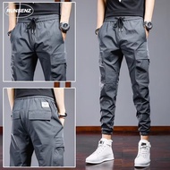 M-5XL Plus Size Cargo Pants Men Casual Slim Fit Cropped Pants Plain Elasticity Jogger Pants