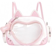 Kawaii Ita Bag Cat Pin Backpack Shoulder Crossbody Bag for Miku Anime Heart Clear Layer with Insert