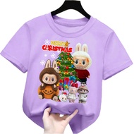kaos anak perempuan/laki laki gambar merry christmas labubu natal 1-12tahun lengan pendek k.221