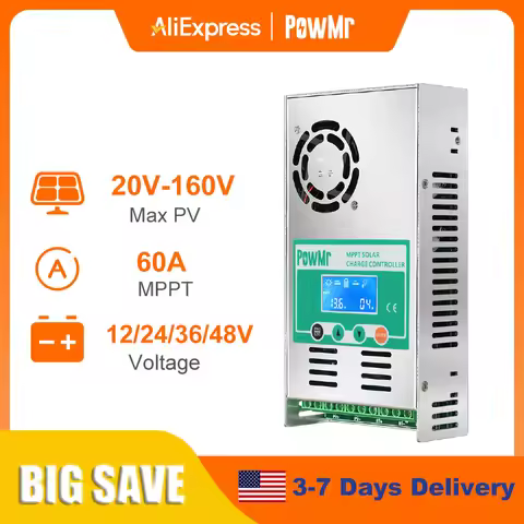 PowMr MPPT 60A Solar Charge Controller Battery Charger 12V 24V 36V 48V Auto Max PV 160VDC For Lead A