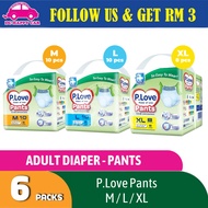 6 PACKS -P.Love PLove Adult Diapers Pampers Dewasa Pants / Adult Diaper Lampin Dewasa Seluar成年尿裤/老人尿裤 (M10 / L10 / XL 8)