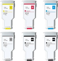 6 Pack 727 Ink Cartridges Replacement for HP C1Q12A F9J79A F9J76A F9J77A F9J78A F9J80A Ink Cartridge