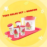 SMALL K-173 PLASTIC TRAY SET 6 IN 1 1.8ML/FRUITAMIN WATER JUG SET DRINKING WATER JUG + GLASS LID 4PC
