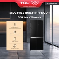 TCL 580L FREE BUILT-IN Series 4 Door Fridge Convertible & T-Temp Zone Pure Fresh Glass 580 Black Pet