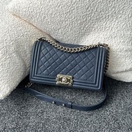 Chanel Le Boy Medium Caviar Dark blue Light gold hardware