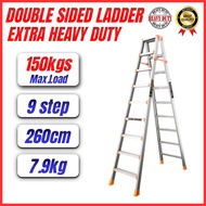 EXTRA HEAVY DUTY 9 Step (150kgs Max Load) Double Sided Aluminium Ladder (Exploit)/ Tangga Heavy Duty
