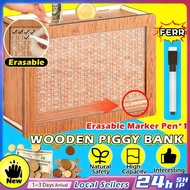 Money Box Handmade Reusable Piggy Bank Crafts with Saving Money Goals Counter Wooden Coin Tray Stora