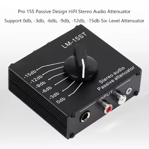 6 Switchable Modes 15db to 0db Passive Stereo Sound Attenuator 3.5mm 6.35mm and for RCA interfaces I