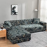 Sofa Cover L Shape,2 Piece High Stretch Sofa Slipcover Elastic Spandex Furniture Protector for Sectional Couch with 2pcs Pillowcases-E-2+4 Seater