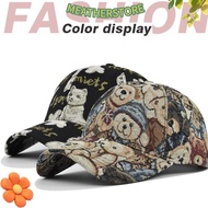 KEATHS Cute Bear Baseball Cap, Cotton Little Bear Print Unisex-Teens Caps, Cartoon Bear Print Duckbi